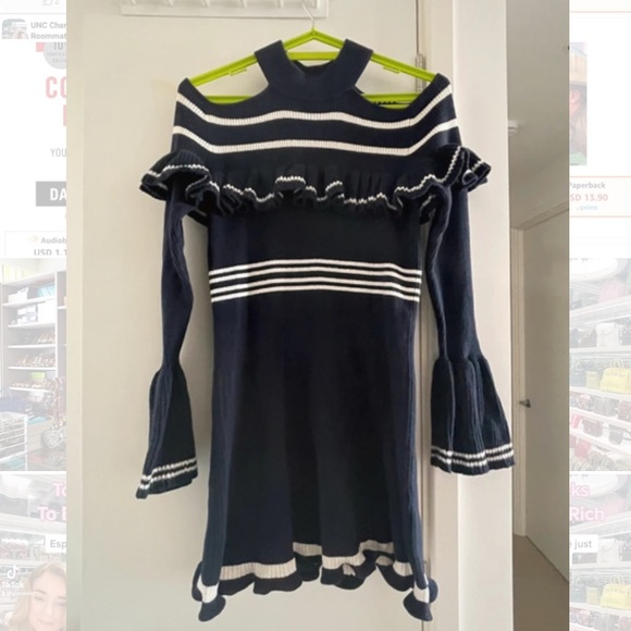 ❤️Self-Portrait Stripe Frill Cold Shoulder Sweater Dress❤️ - Picture 5 of 5